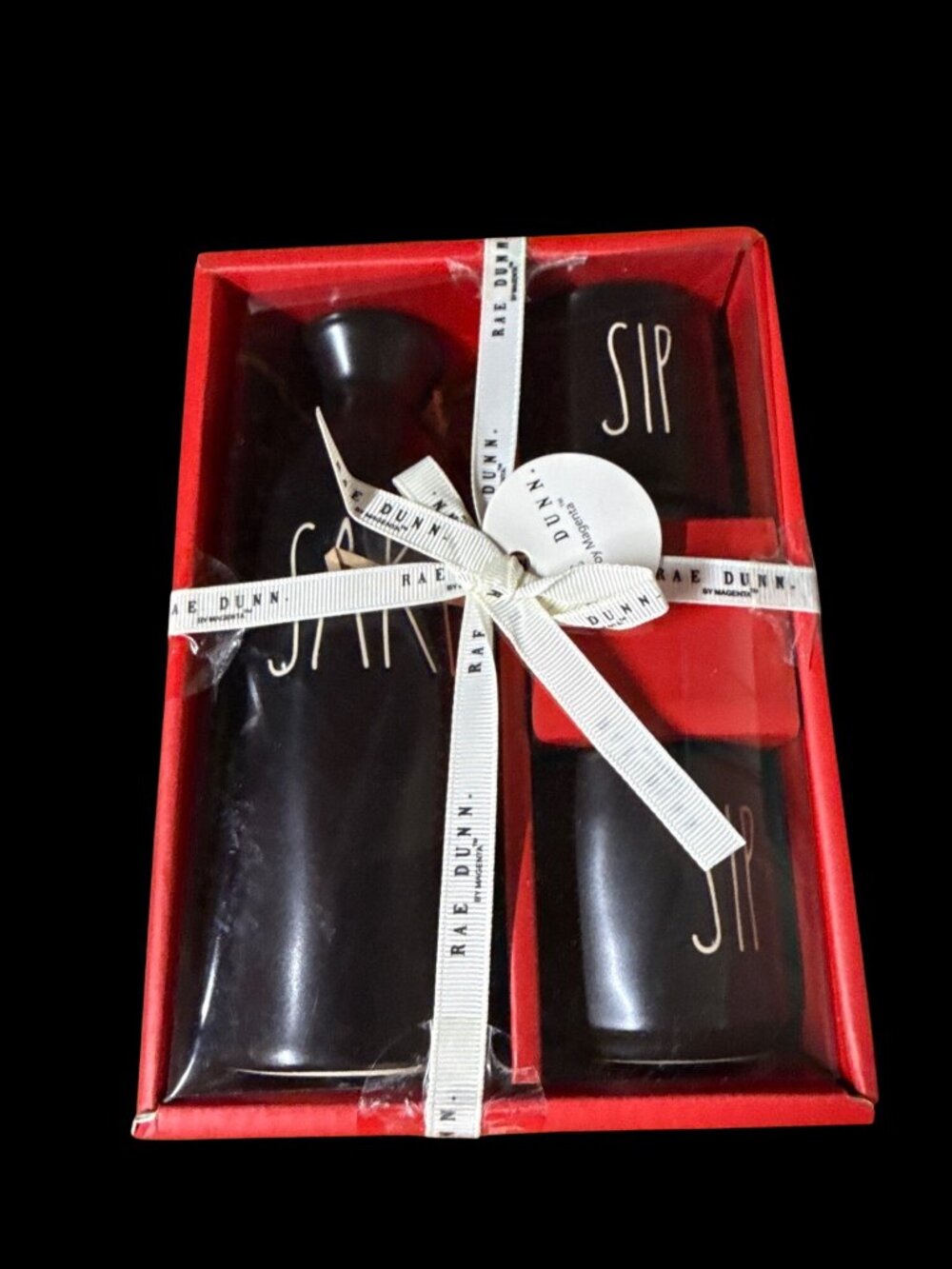 Rae Dunn SAKE & SIP Ceramic Set Black by Magenta New in Box